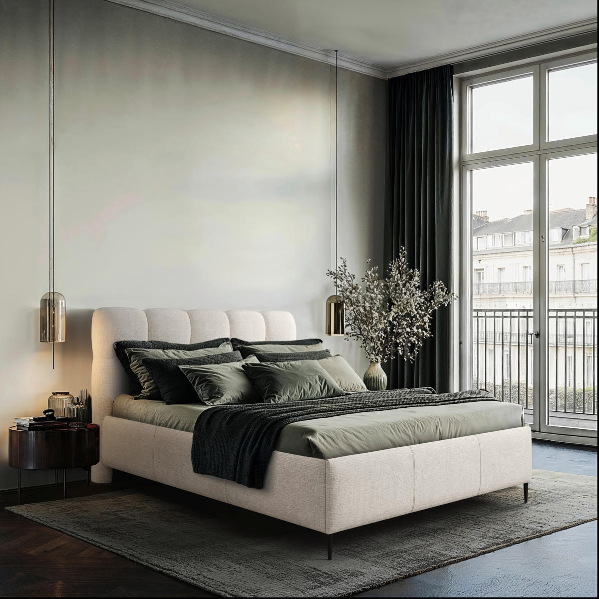 POLSTERBETT gepolstertes Kopfteil, Lattenrost 200/200 cm  in Naturfarben  - Schwarz/Bronzefarben, Design, Holz/Textil (200/200cm) - Boxxx