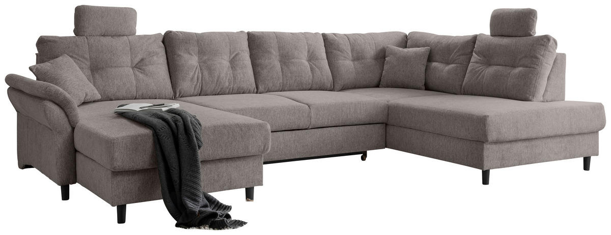 WOHNLANDSCHAFT in Chenille Graubraun  - Graubraun/Schwarz, Modern, Holz/Textil (176/338/206cm) - Livetastic