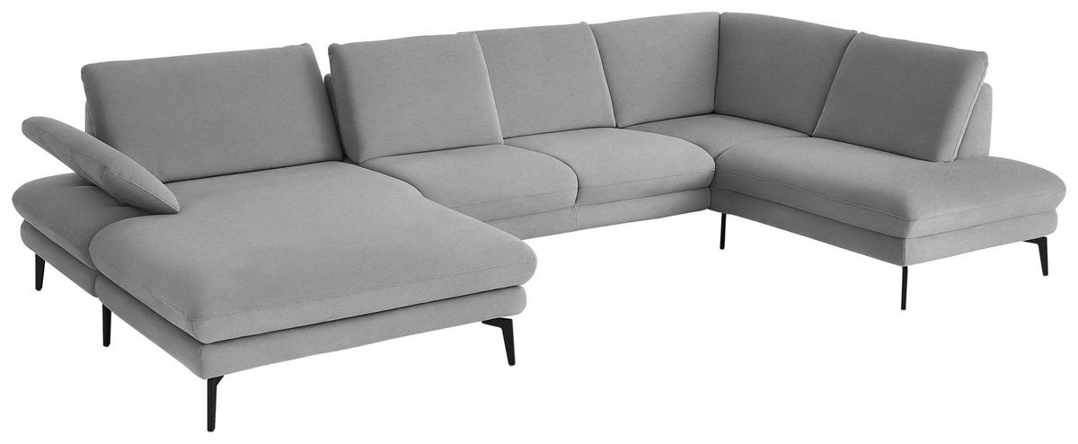 WOHNLANDSCHAFT Chenille, Flachgewebe Grau  - Schwarz/Grau, Design, Textil/Metall (180/344/208cm) - Dieter Knoll