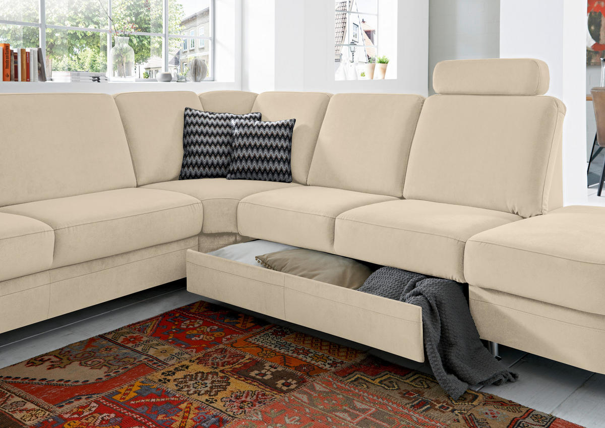 ECKSOFA in Flachgewebe Sandfarben  - Sandfarben/Alufarben, Konventionell, Textil/Metall (269/287cm) - Beldomo System