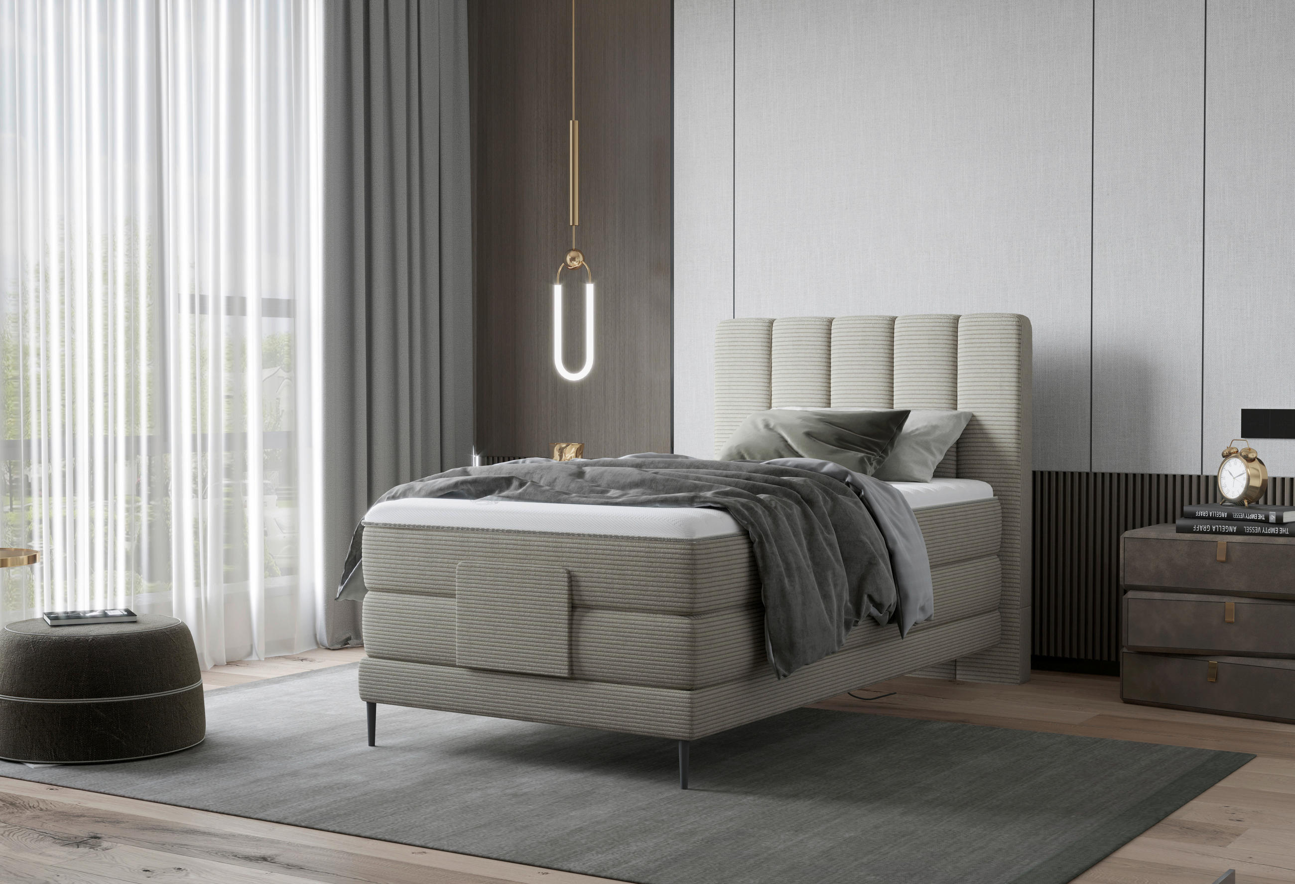 BOXSPRING-ÁGY 100/200 cm  Világosszürke  - Világosszürke/Fekete, Natur, Fém/Textil (100/200cm) - Esposa