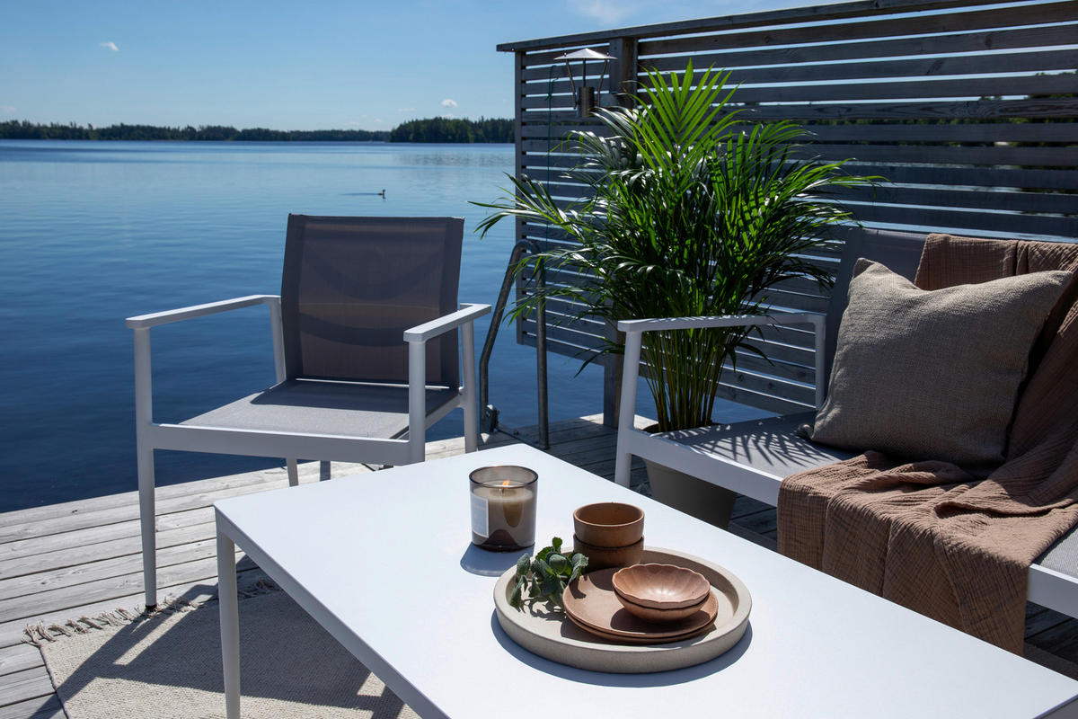 LOUNGEGARNITUR 4-teilig   Aluminium  - Weiß/Grau, KONVENTIONELL, Glas/Textil - Gardenson