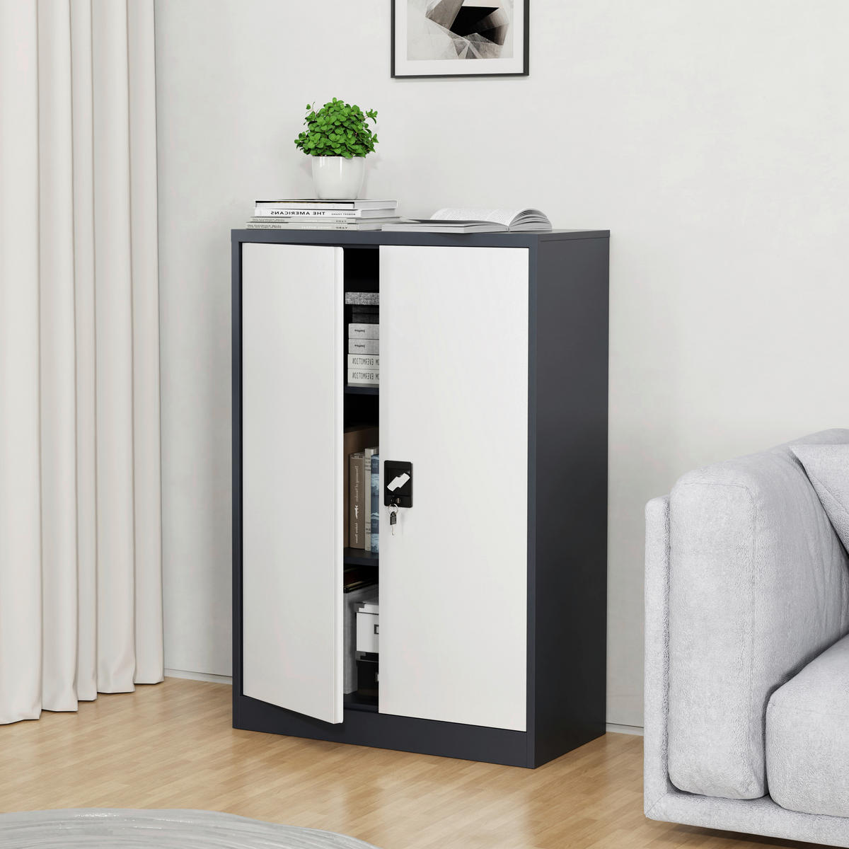 AKTENSCHRANK Anthrazit, Weiß  - Anthrazit/Weiß, KONVENTIONELL, Metall (80/120/40cm) - MID.YOU