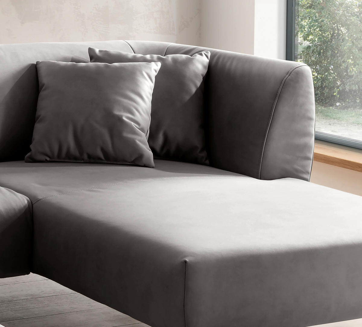 ECKSOFA in Lederlook Anthrazit  - Anthrazit/Schwarz, Modern, Holz/Textil (264/160cm) - Livetastic