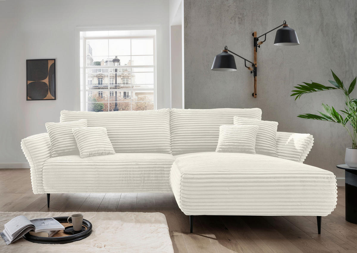ECKSOFA in Cord Weiss  - Weiss/Schwarz, Design, Textil/Metall (178/264-302cm) - Livetastic