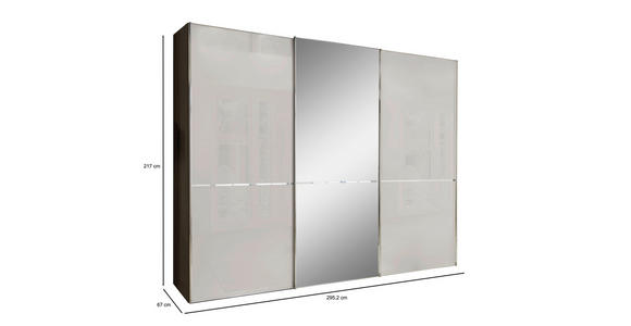 SCHWEBETÜRENSCHRANK 300/217/67 cm 3-türig Grau, Dunkelgrau - Chromfarben/Dunkelgrau, KONVENTIONELL, Glas/Holzwerkstoff (300/217/67cm) - Novel