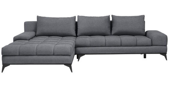 ECKSOFA Graphitfarben Webstoff  inkl. Rückenkissen, Bettkasten, Schlaffunktion, Rücken echt  - Schwarz/Graphitfarben, Design, Textil/Metall (212/315cm) - Carryhome