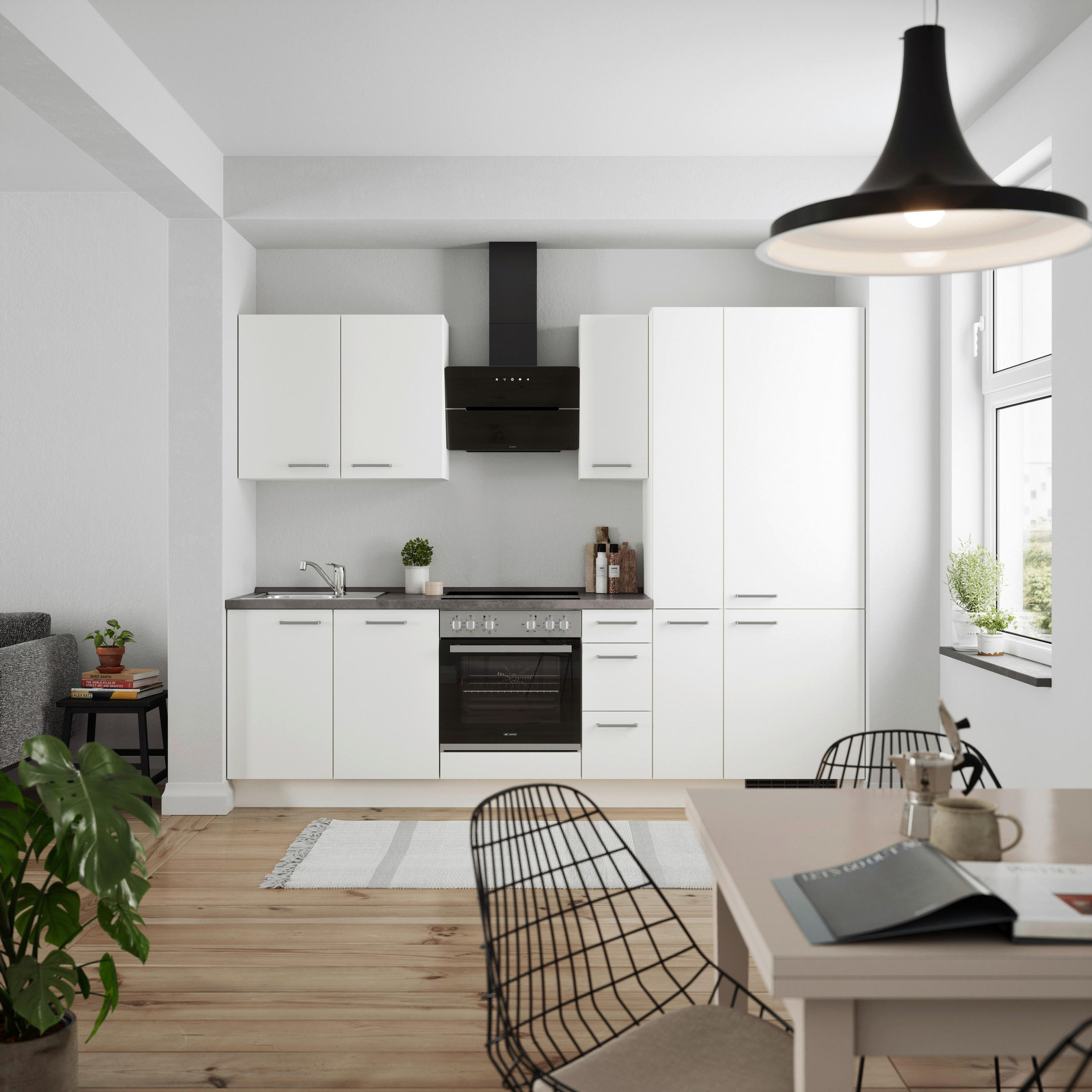 BUCĂTĂRIE FĂRĂ ELECTROCASNICE  - alb/culoare inox, Modern, metal/material pe bază de lemn (270cm) - Nobilia