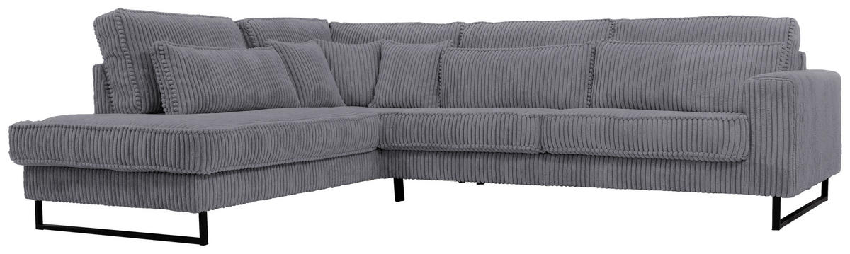 ECKSOFA ICON Dunkelgrau Cord Zierkissen, Rückenkissen, Nierenkissen  - Dunkelgrau/Schwarz, KONVENTIONELL, Textil/Metall (284/253cm) - Livetastic