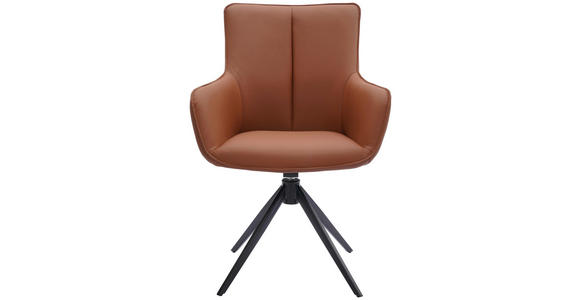 ARMLEHNSTUHL in Eisen Echtleder pigmentiert - Cognac/Schwarz, Design, Leder/Metall (64/87/60cm) - Novel