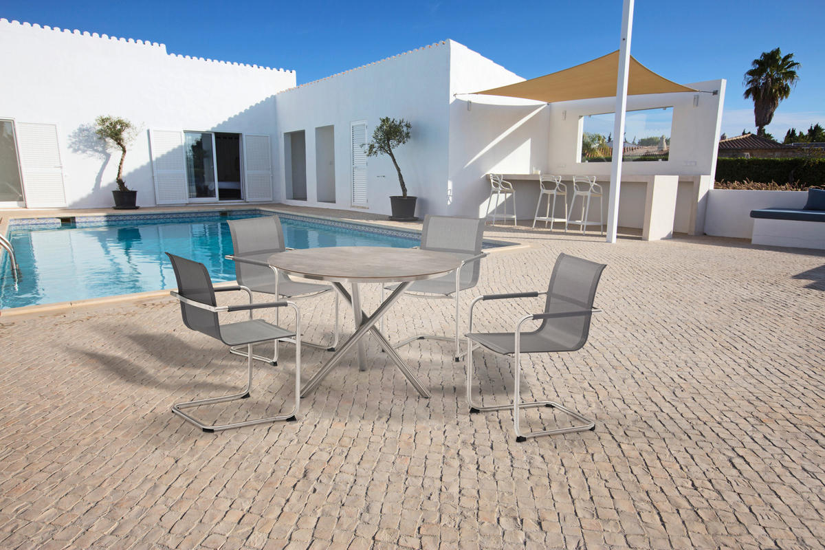 GARTENSCHWINGSTUHL Edelstahl Edelstahlfarben, Dunkelgrau  - Edelstahlfarben/Dunkelgrau, Design, Textil/Metall (56/86/59cm) - Amatio