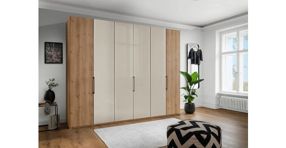 FALTTÜRENSCHRANK 300/236/58 cm 3-türig Champagner, Eiche Bianco  - Schieferfarben/Eiche Bianco, KONVENTIONELL, Glas/Holzwerkstoff (300/236/58cm) - Dieter Knoll