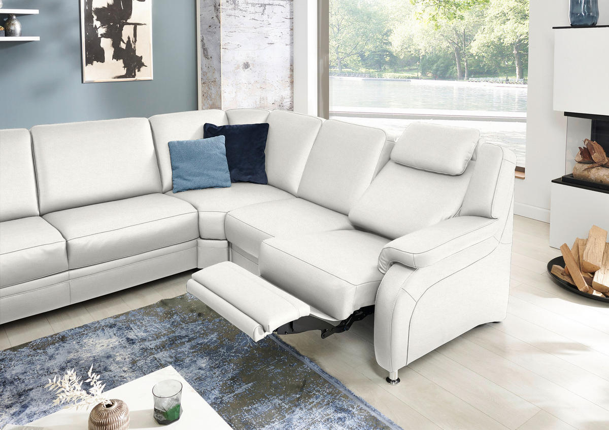 WOHNLANDSCHAFT Echtleder Weiss  - Weiss/Alufarben, Konventionell, Leder/Metall (165/329/239cm) - Beldomo Premium