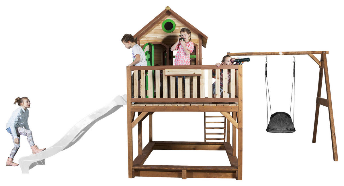 SPIELTURM 613/291/277 cm  - Braun/Weiß, KONVENTIONELL, Holz (613/291/277cm) - Ambia Garden