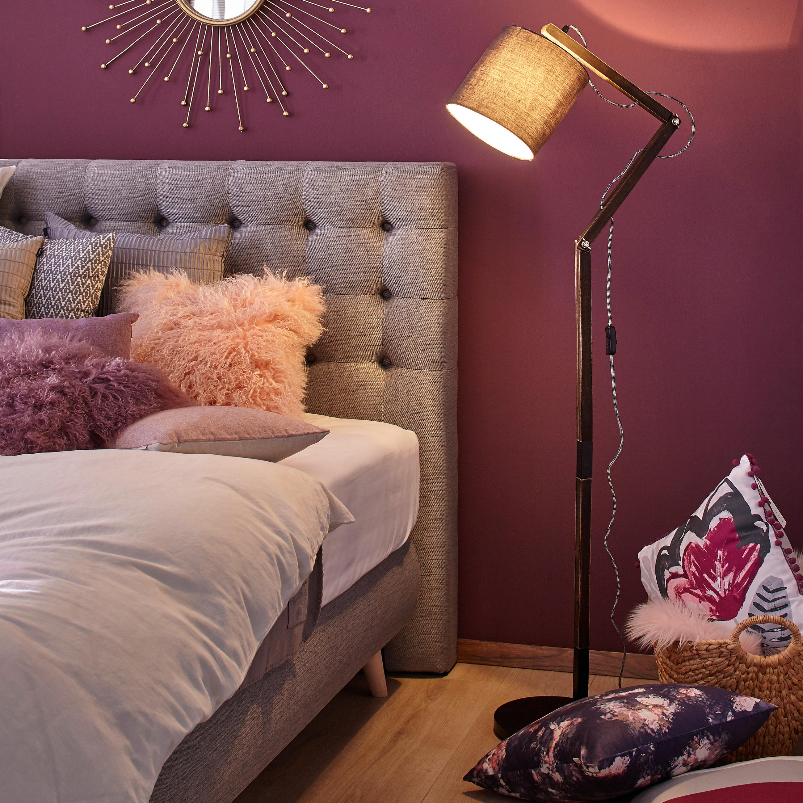STEHLEUCHTE  49,5/157 cm   - Schwarz/Braun, Design, Holz/Textil (49,5/157cm) - Globo