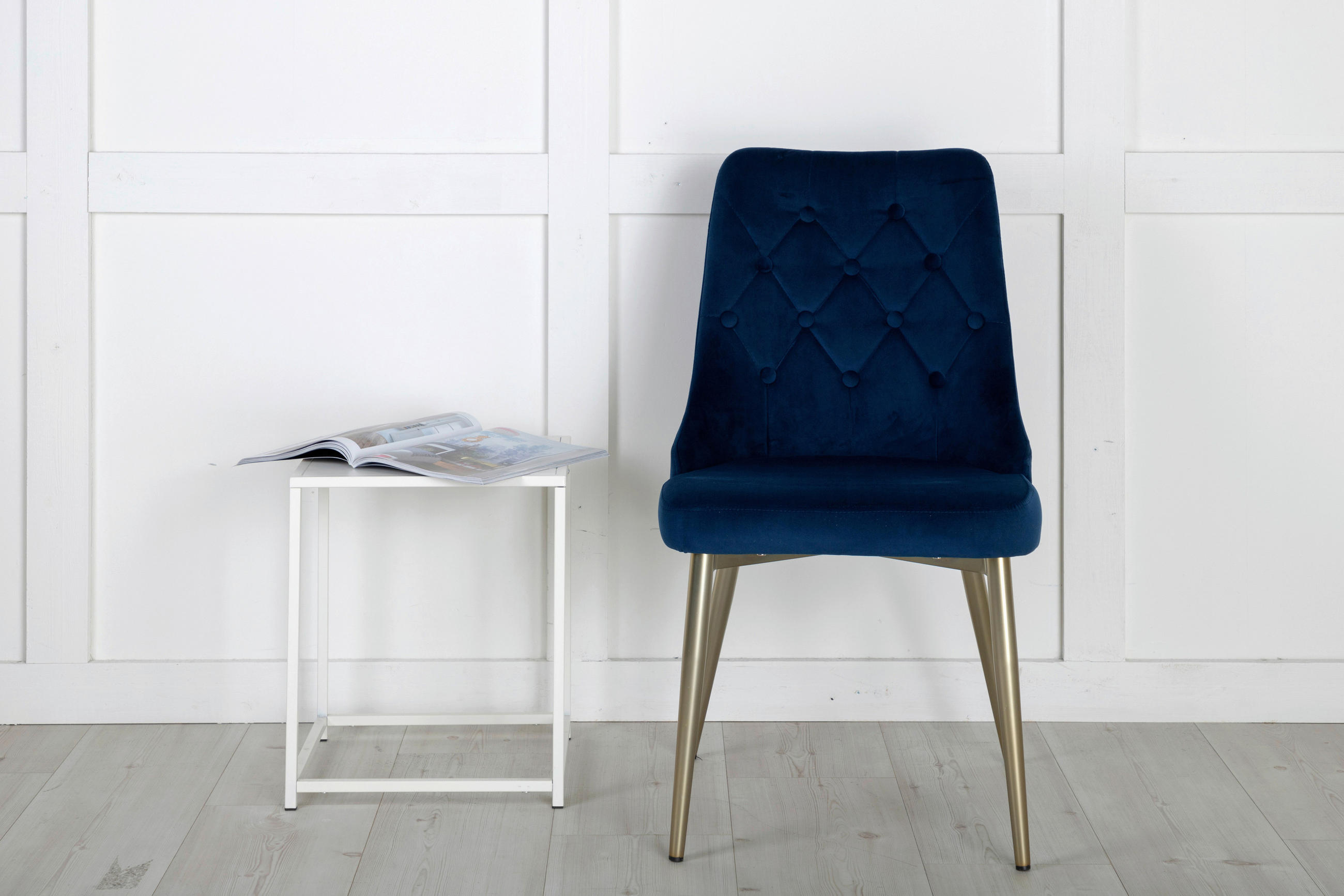 STOLSET 2 styck stål sammet  - blå/guldfärgad, Design, metall/textil (50/88.5/66cm) - Livetastic