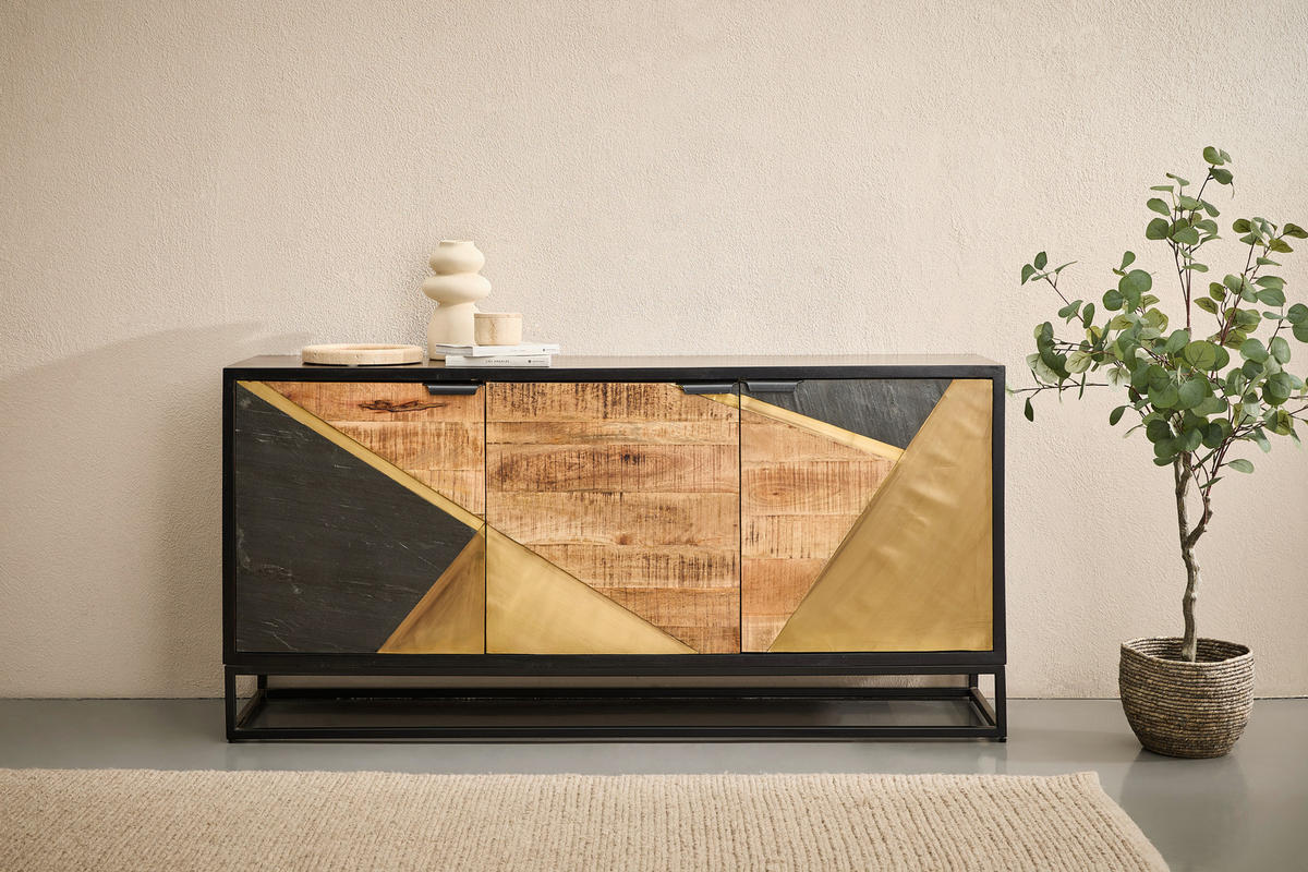 SIDEBOARD  160/78/42 cm  - Goldfarben/Schwarz, Design, Holz/Metall (160/78/42cm) - Livetastic