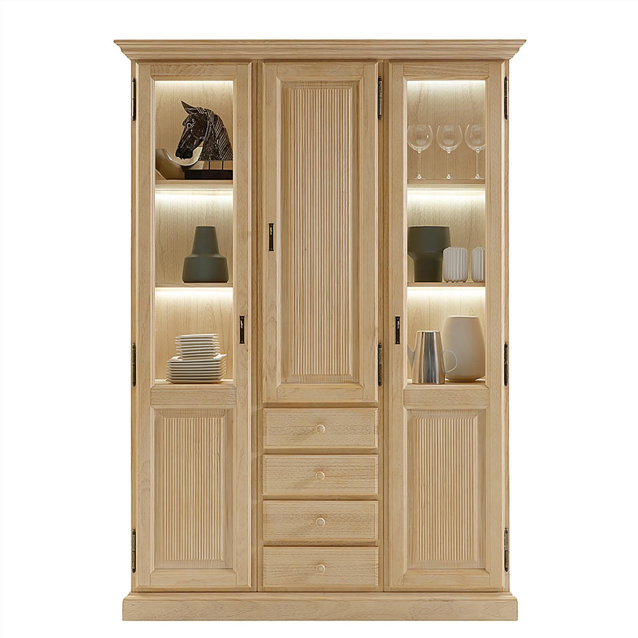 VITRINE in massiv Pinie Beige  - Beige, Design, Holz (153/217/42cm) - Livetastic