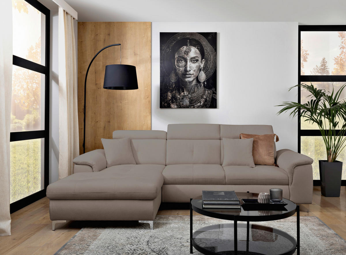 ECKSOFA in Flachgewebe Taupe  - Taupe/Chromfarben, Konventionell, Textil/Metall (175/268cm) - Carryhome