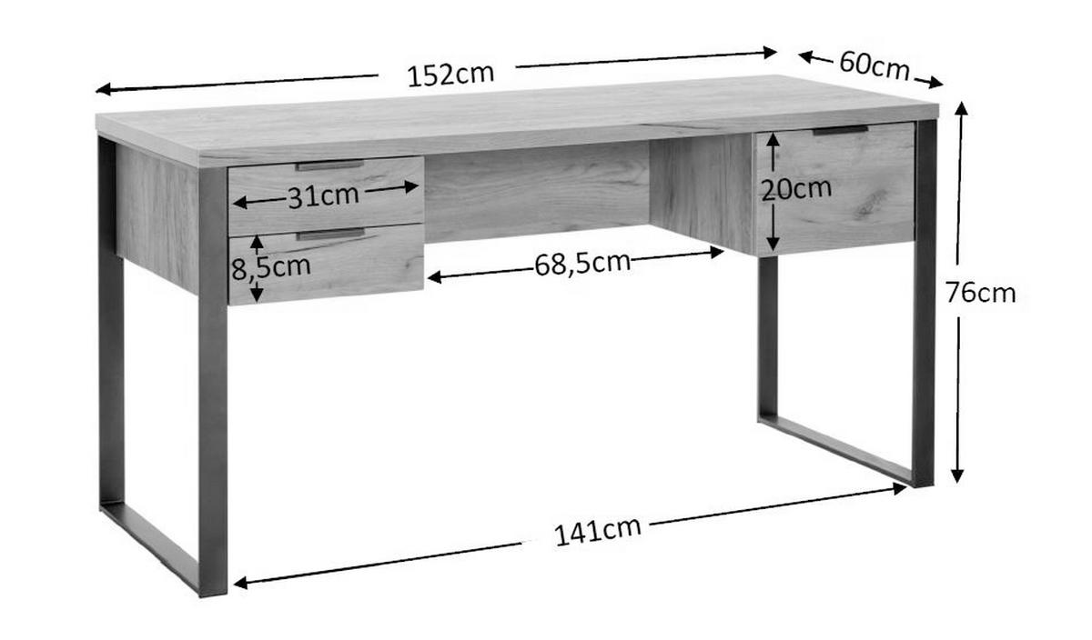 SCHREIBTISCH 152,4/60/76,2 cm  in Eichefarben  - Eichefarben/Anthrazit, LIFESTYLE, Holzwerkstoff/Metall (152,4/60/76,2cm)