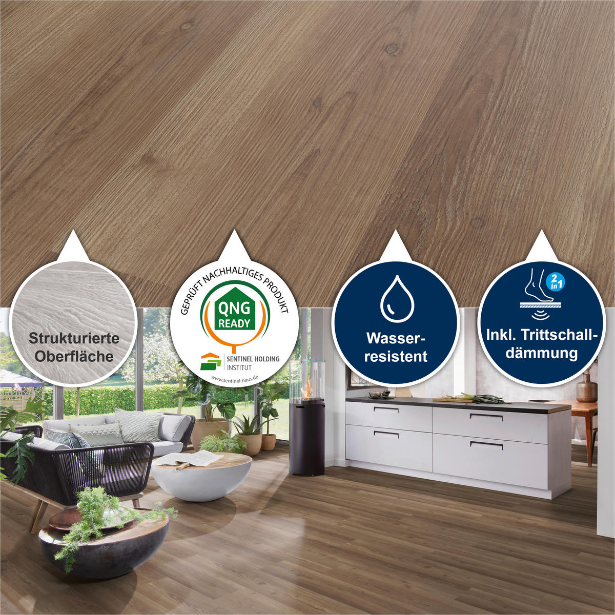 DESIGNBODEN MultilayerPlus  per  m² - Eichefarben/Mokka, Basics, Kunststoff (152.4/22.8/0.65cm)