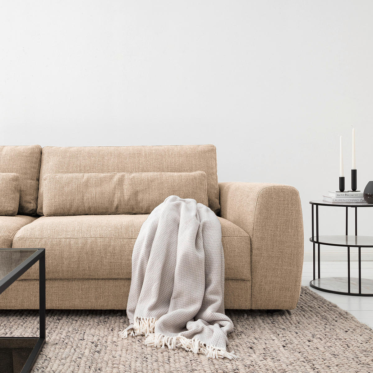 3-SITZER-SOFA Webstoff Beige  - Beige/Schwarz, Design, Kunststoff/Textil (250/80/117cm) - home24
