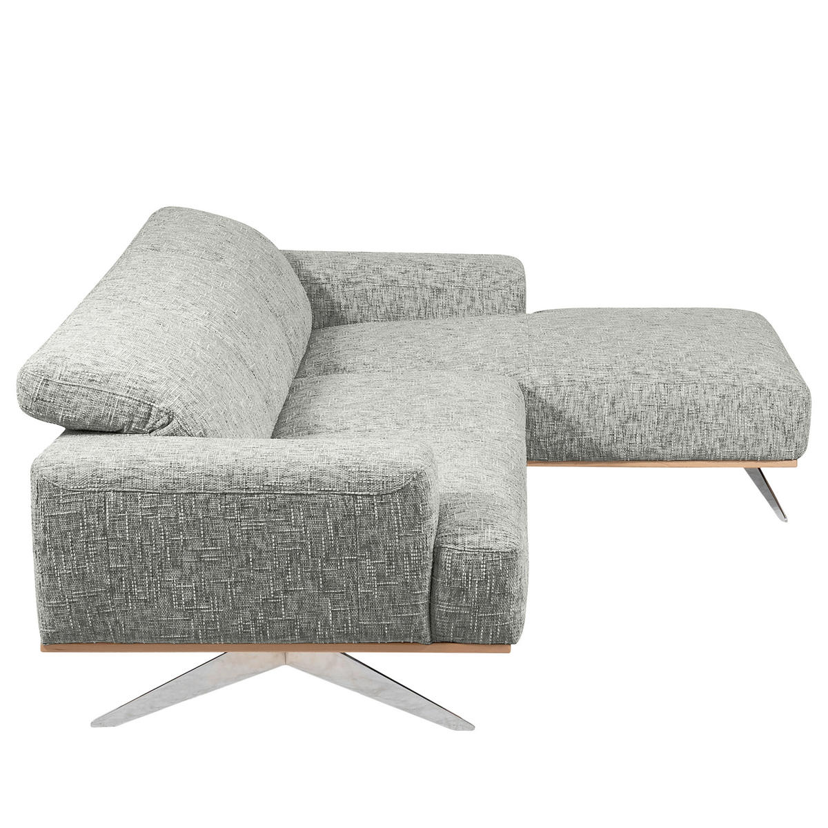 ECKSOFA PORTLAND Grau Struktur Kopfteilverstellung  - Chromfarben/Naturfarben, Design, Holz/Textil (295/187cm) - Livetastic