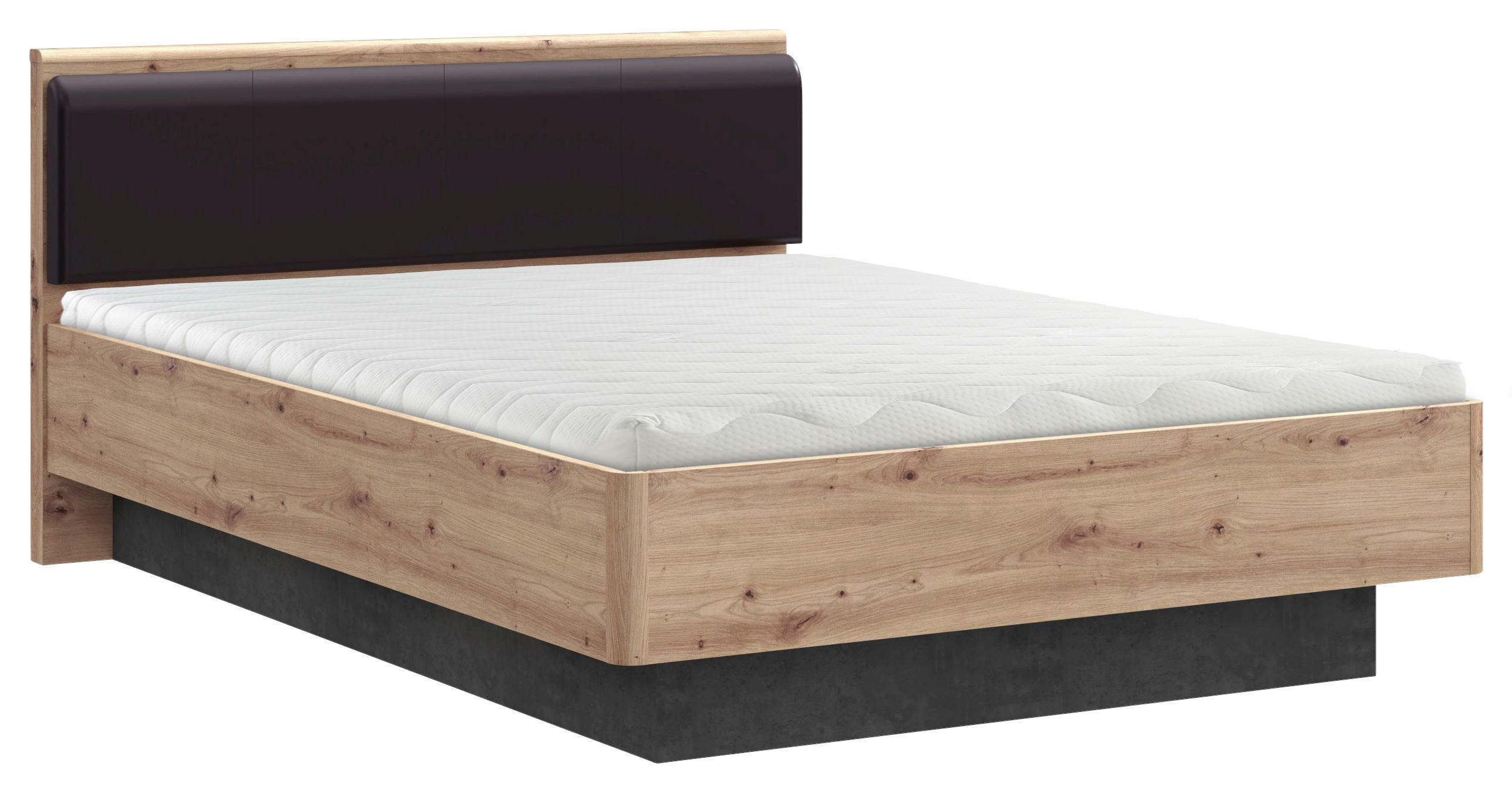 Carryhome Bett Schwarz, Dunkelgrau, Eiche Artisan 120x200 cm