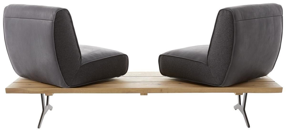 SITZBANK in Holz, Metall, Leder Anthrazit, Schwarz, Eichefarben  - Eichefarben/Anthrazit, Design, Leder/Holz (190/85/69cm) - Ambiente