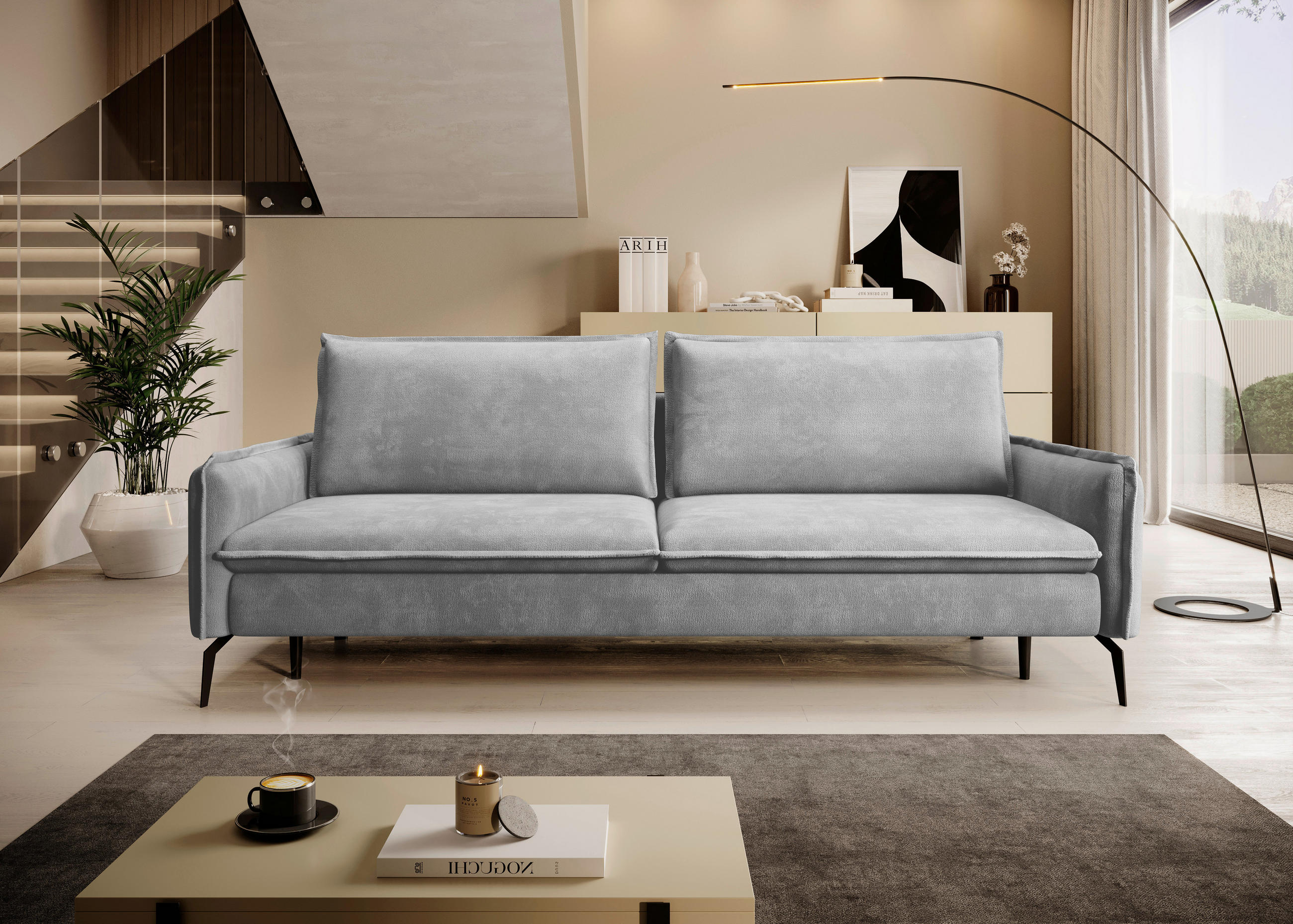 SCHLAFSOFA Chenille Grau  - Schwarz/Grau, KONVENTIONELL, Textil/Metall (223/89/107cm) - Carryhome