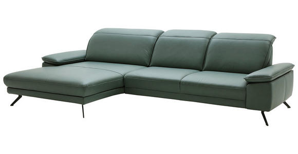 ECKSOFA in Echtleder Opal 193/332 cm - Opal/Schwarz, Design, Leder/Metall (193/332cm) - Dieter Knoll