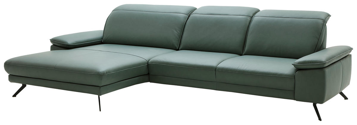 ECKSOFA in Echtleder Opal  - Opal/Schwarz, Design, Leder/Metall (193/332cm) - Dieter Knoll