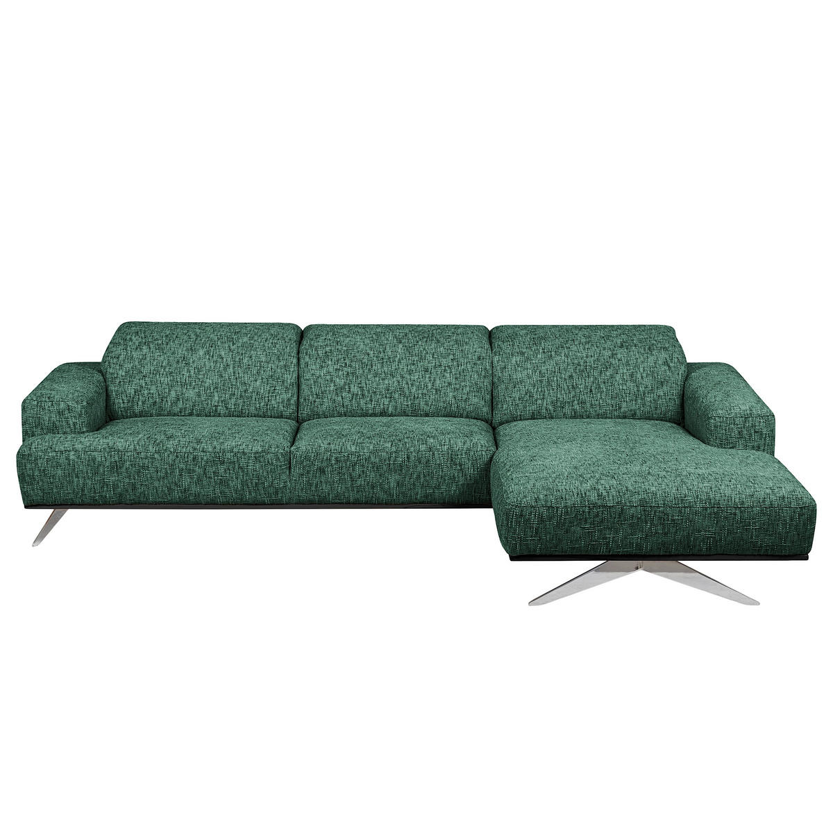 ECKSOFA PORTLAND in Struktur Grün Kopfteilverstellung  295/187 cm  - Chromfarben/Grün, Design, Holz/Textil (295/187cm) - Livetastic