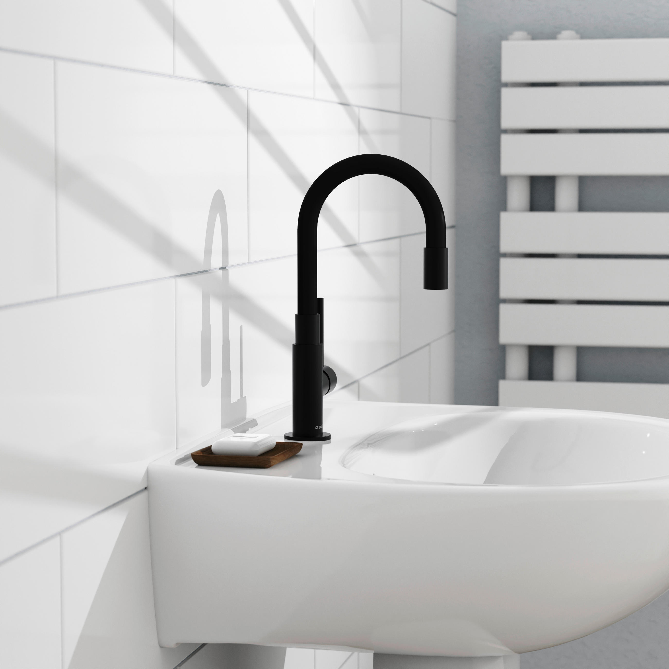 WASCHTISCHARMATUR 32586  - Schwarz, Basics, Metall (23/20/5,5cm) - Schütte