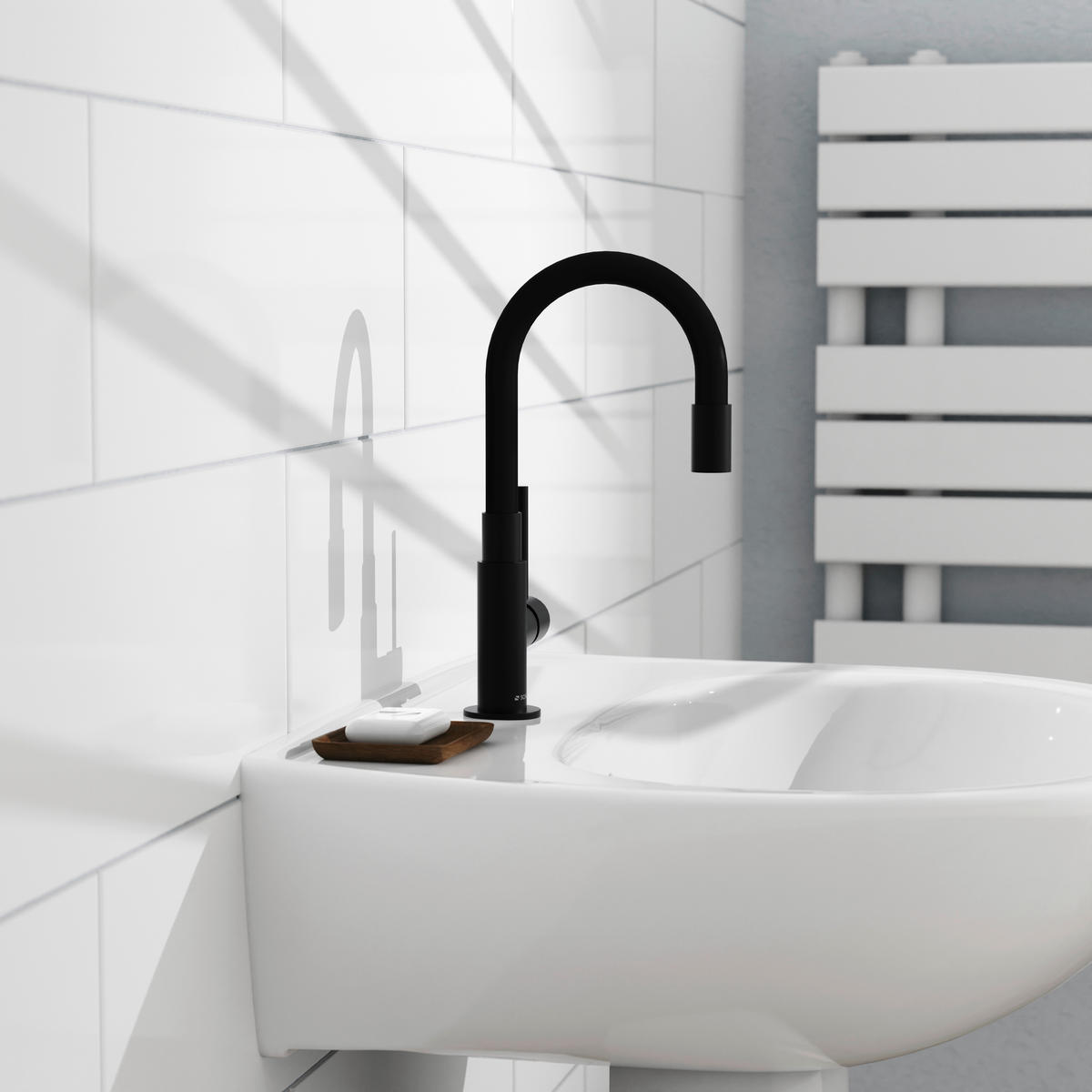 WASCHTISCHARMATUR 32586  - Schwarz, Basics, Metall (23/20/5,5cm) - Schütte