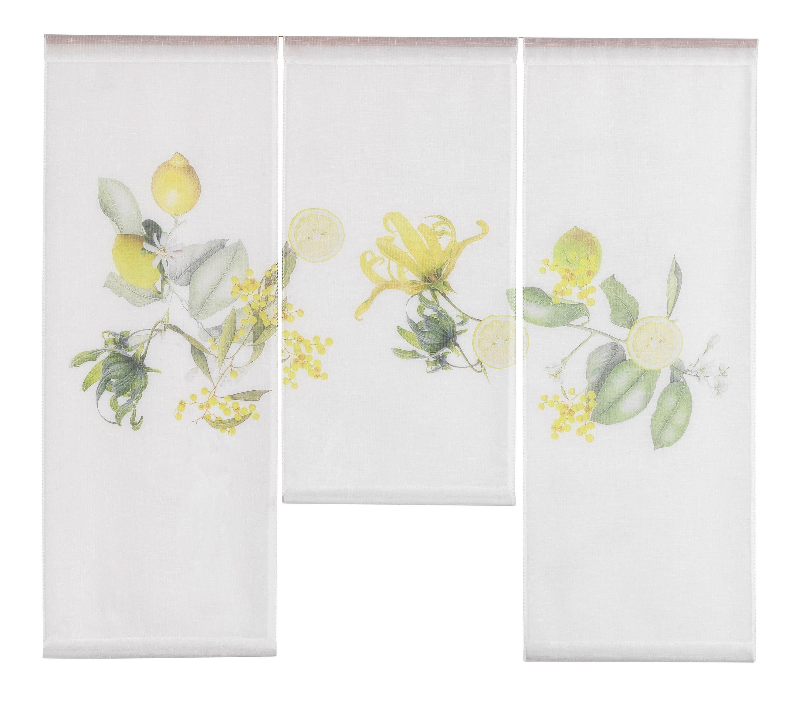 KURZGARDINE 3ER SET   90/80 cm   - Gelb/Weiß, Natur, Textil (90/80cm)