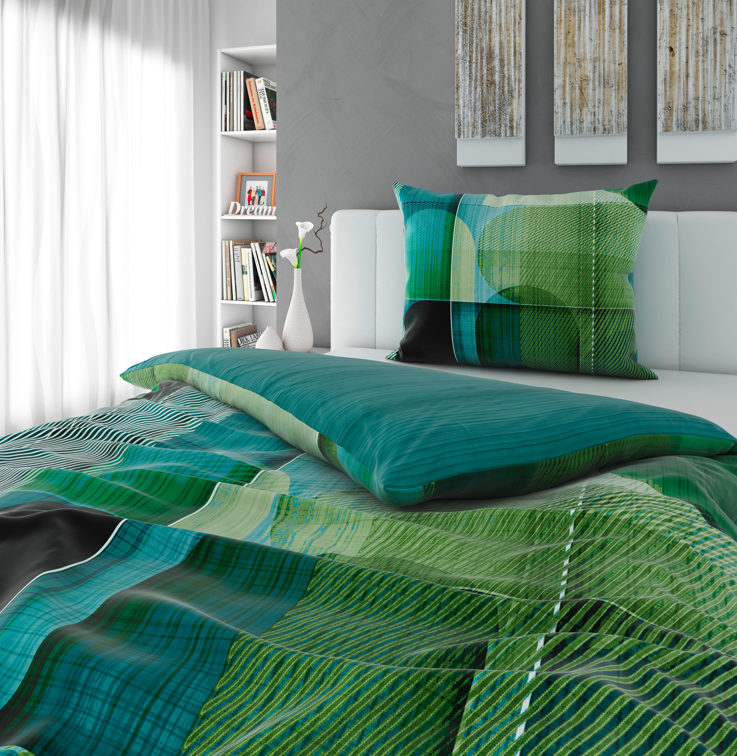 WENDEBETTWÄSCHE Satin 140/200 cm  - Grün, Design, Textil (140/200cm) - Novel