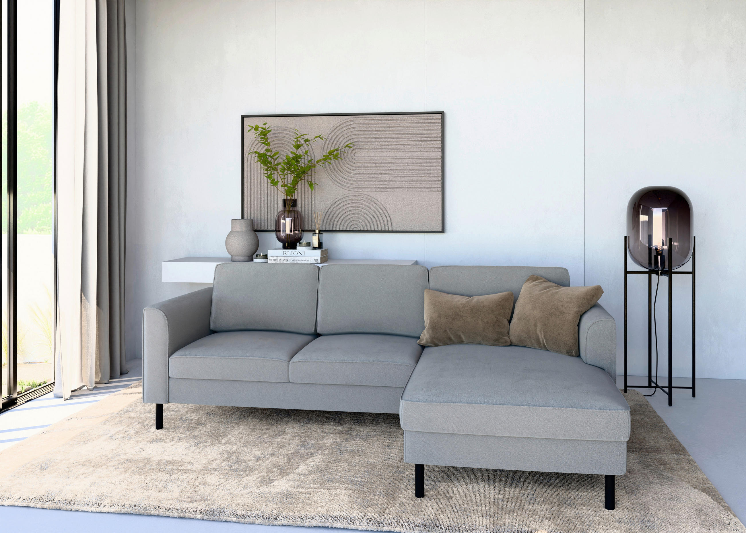 ECKSCHLAFSOFA  mit Bettkasten erhältlich, Sitzqualitäten, Schlafen auf Sitzhöhe, Bettfunktion erhältlich, Rücken echt, Armteil links, Armteil rechts Struktur Schlammfarben  - Schlammfarben/Schwarz, MODERN, Textil/Metall (232/161cm) - Trendmanufaktur