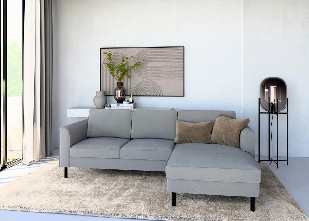 ECKSCHLAFSOFA  mit Bettkasten erhältlich, Sitzqualitäten, Schlafen auf Sitzhöhe, Bettfunktion erhältlich, Rücken echt, Armteil links, Armteil rechts Struktur Schlammfarben  - Schlammfarben/Schwarz, MODERN, Textil/Metall (232/161cm) - Trendmanufaktur