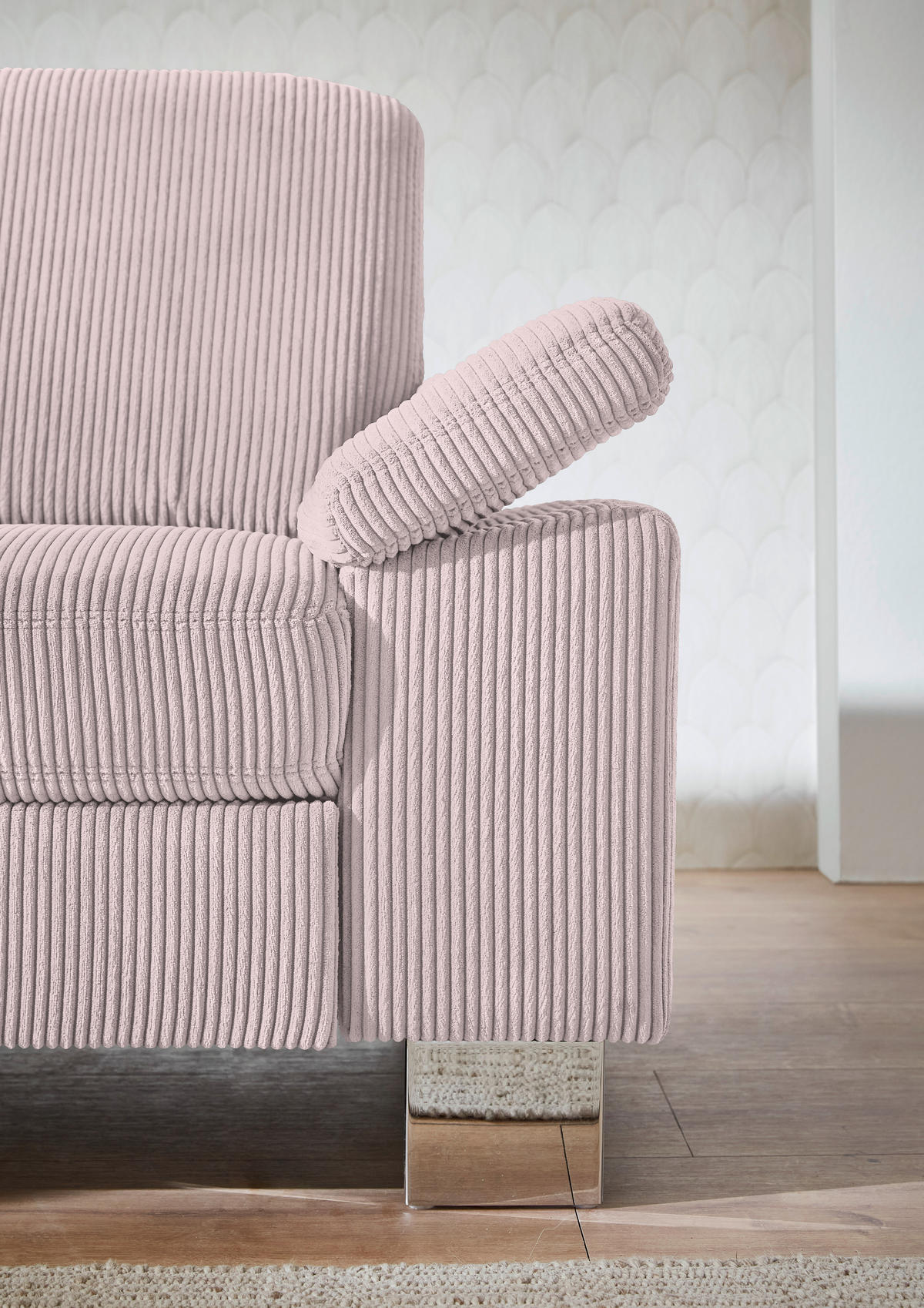 ECKSOFA in Cord Altrosa  - Edelstahlfarben/Altrosa, Konventionell, Textil/Metall (200/248cm) - Beldomo System
