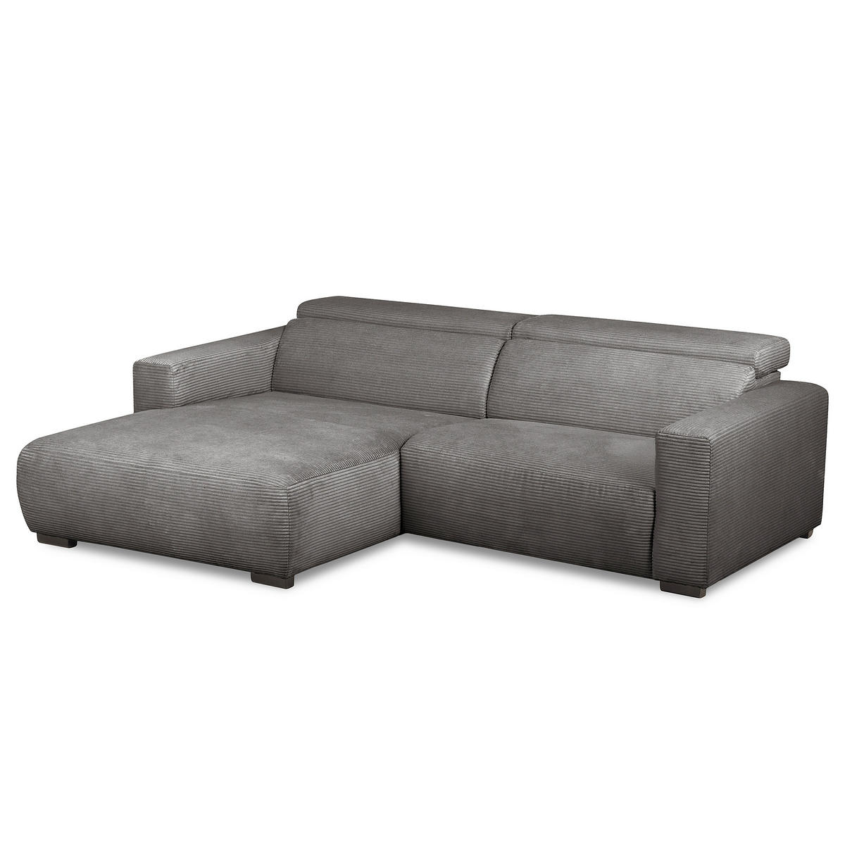 ECKSOFA RENO Grau Cord Relaxfunktion, Kopfteilverstellung  - Schwarz/Grau, Design, Kunststoff/Textil (184/248cm) - Livetastic