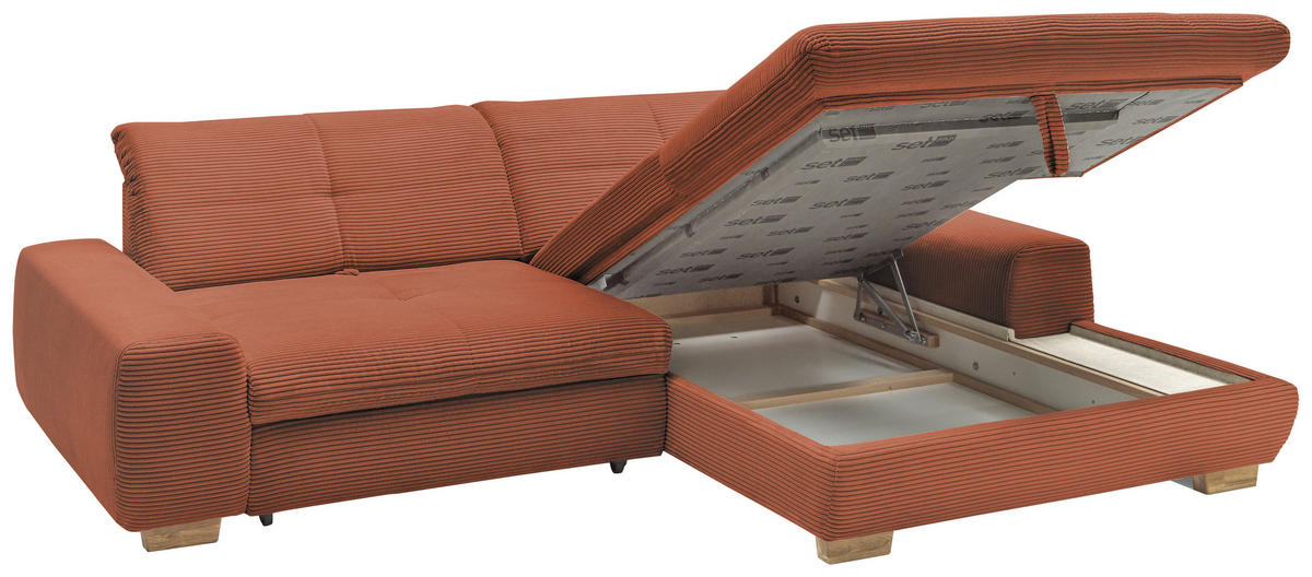 ECKSOFA Orange Cord  - Eichefarben/Orange, Design, Holz/Textil (276/198cm) - SetOne by Musterring