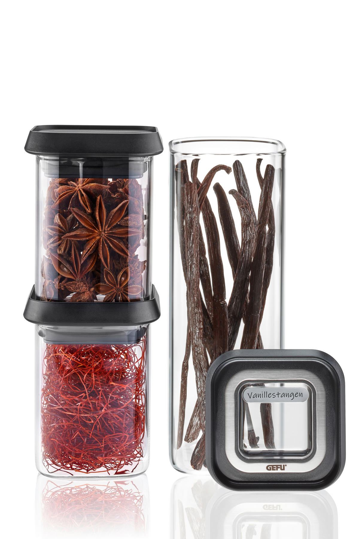 VORRATSDOSENSET 3-teilig  - Transparent/Schwarz, Basics, Glas/Kunststoff - Gefu