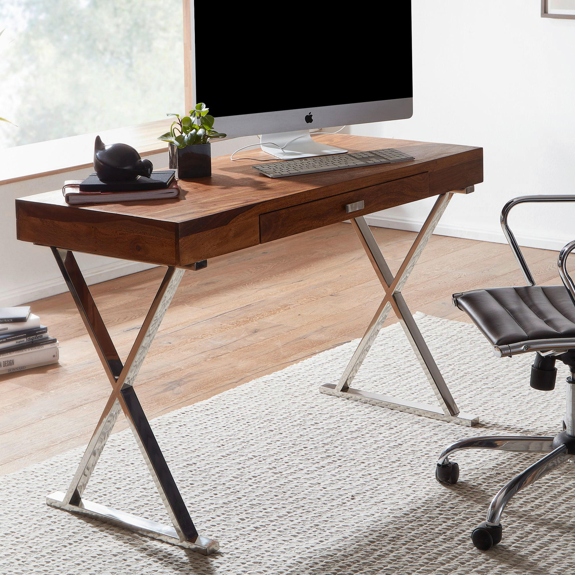 SKRIVBORD 120/55/78 cm  i sheshamfärgad  - sheshamfärgad/kromfärg, Modern, metall/trä (120/55/78cm) - MID.YOU