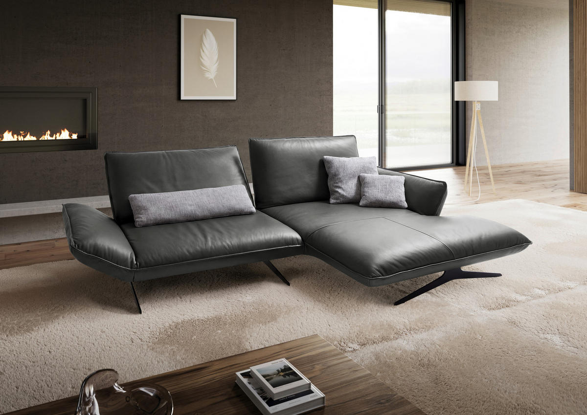 ECKSOFA Echtleder Dunkelgrau  - Dunkelgrau/Schwarz, Design, Leder/Metall (275/167cm) - Koinor