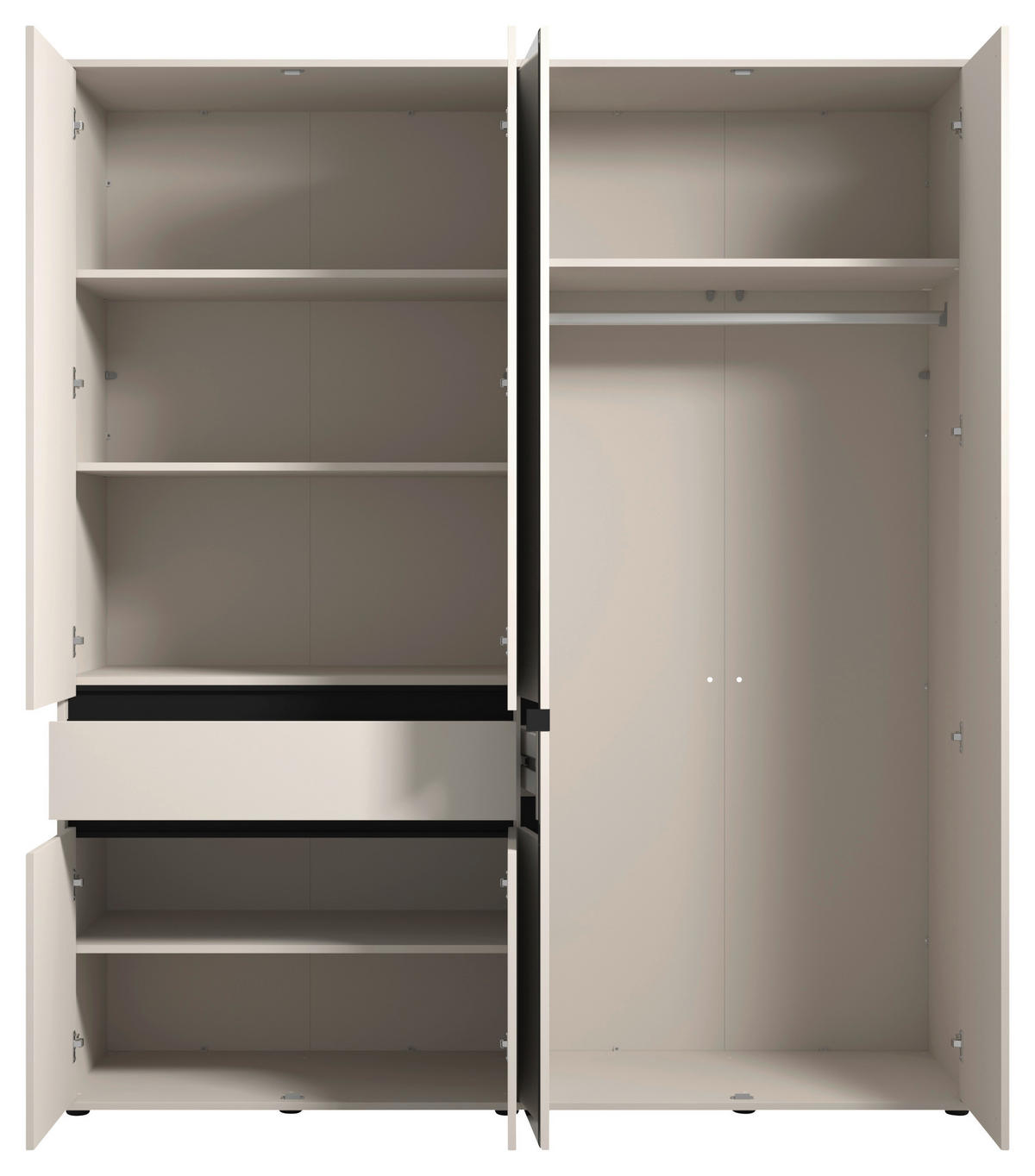 DREHTÜRENSCHRANK 6-türig Schwarz, Kaschmir  - Kaschmir/Schwarz, Basics, Glas/Holzwerkstoff (182,5/210.5/54cm) - Xora