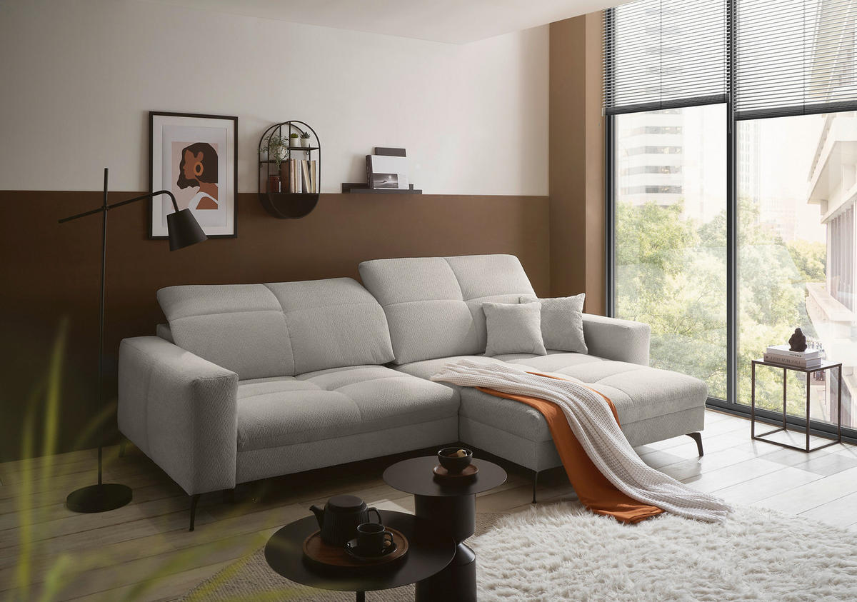 ECKSOFA Hellgrau Webstoff  - Hellgrau/Schwarz, KONVENTIONELL, Textil/Metall (285/180cm) - SetOne by Musterring