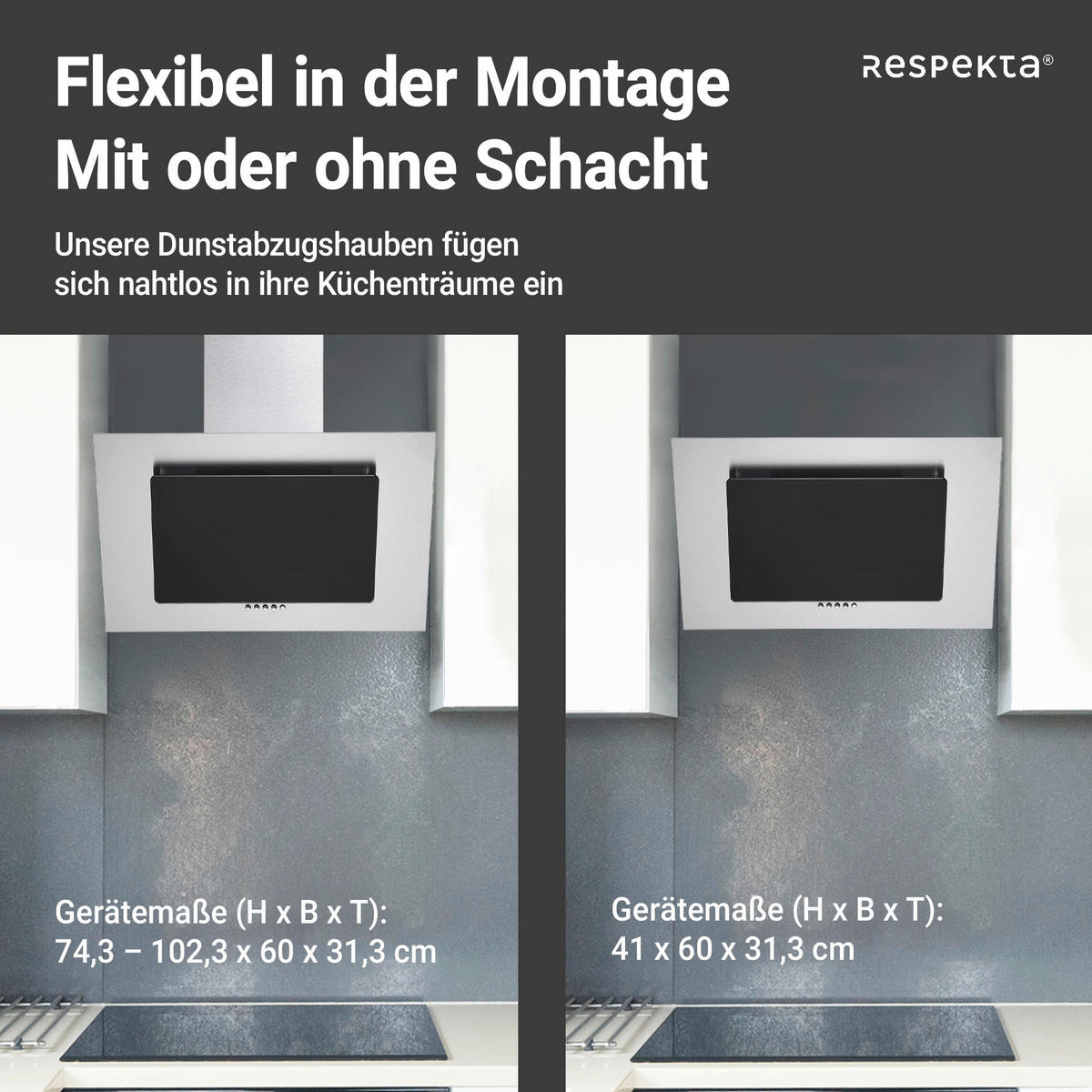 FLÄKTKÅPA CH2060SBM  - stålfärgad/svart, Trend, metall/glas (60/74,3-102,3/31,3cm) - Respekta