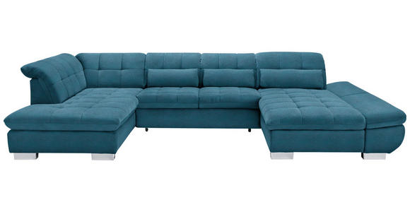 WOHNLANDSCHAFT in Mikrofaser Blau - Chromfarben/Blau, Design, Kunststoff/Textil (211/350/204cm) - Xora