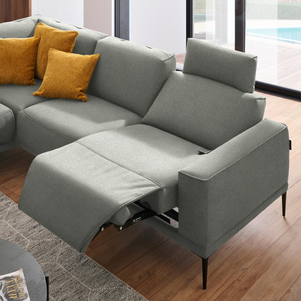 ECKSOFA in Flachgewebe Beige  - Beige/Schwarz, Design, Textil/Metall (210/260cm) - Johann Jakob